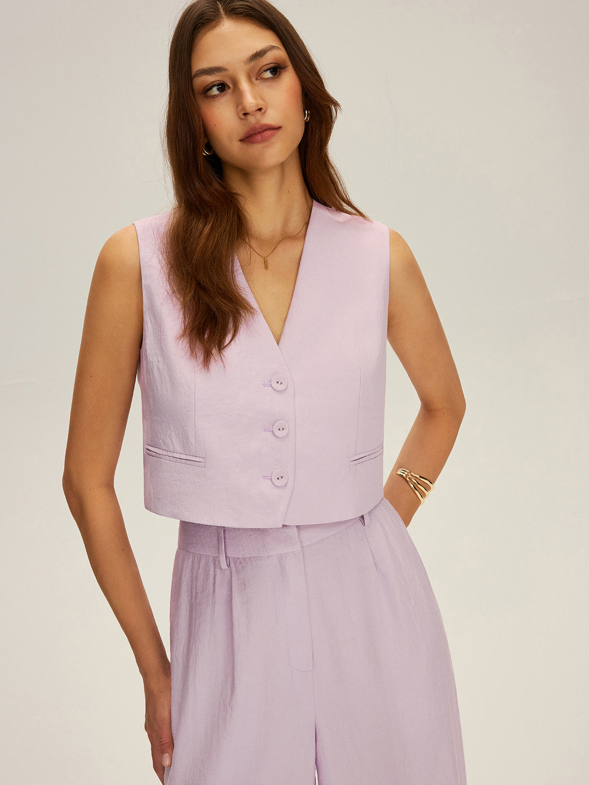 Sleeveless Crop Vest and Wide-Leg Pants Set-Massicos