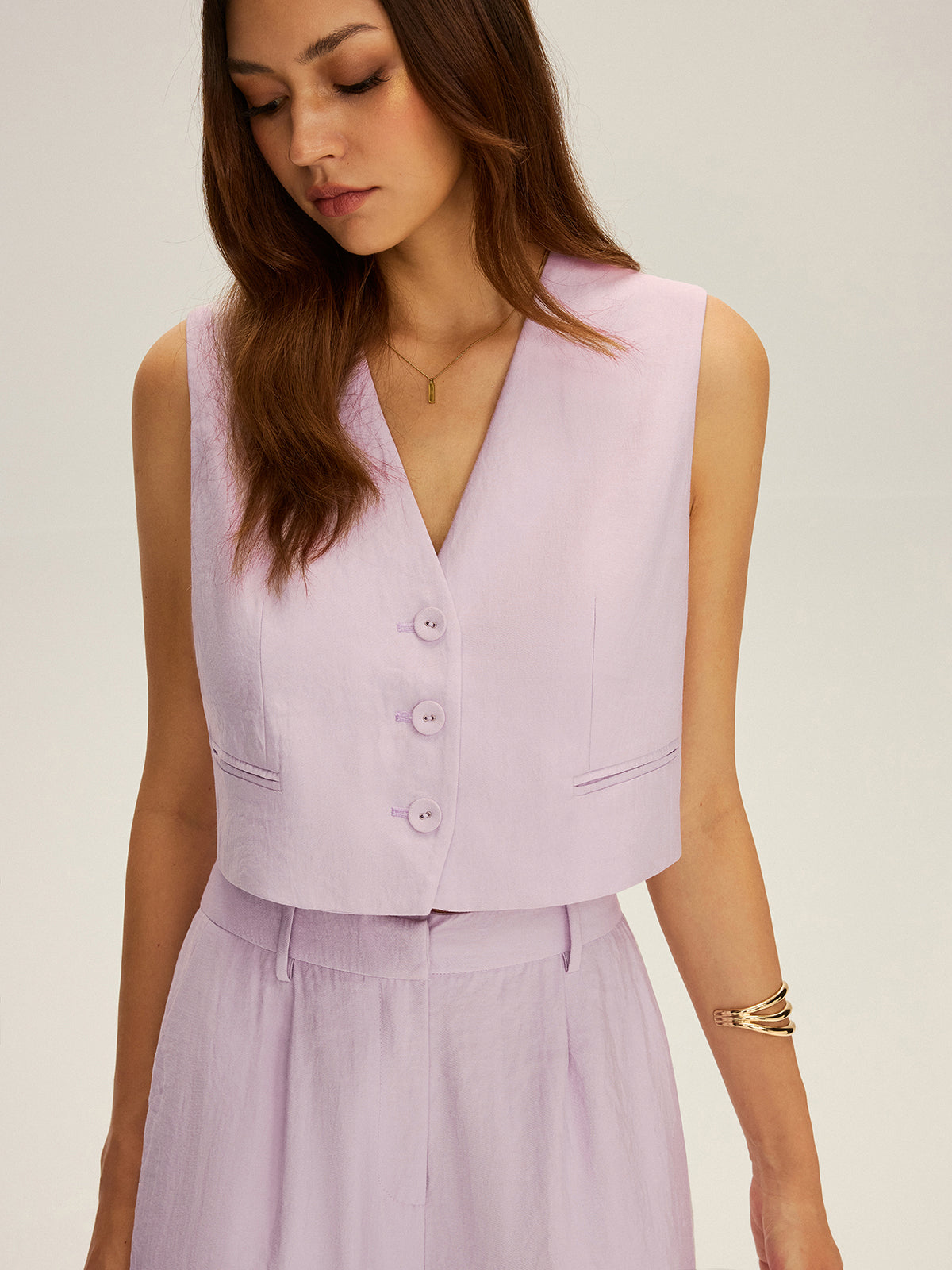 Sleeveless Crop Vest and Wide-Leg Pants Set-Massicos
