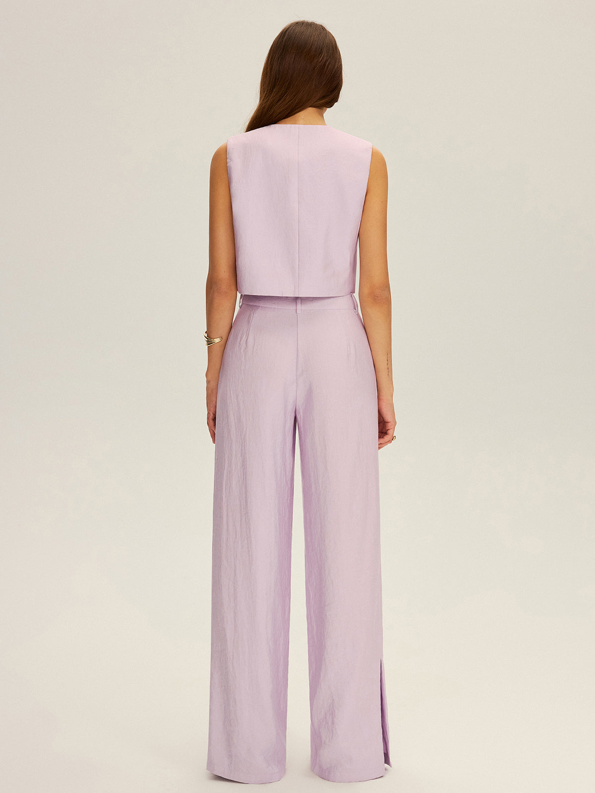 Sleeveless Crop Vest and Wide-Leg Pants Set-Massicos