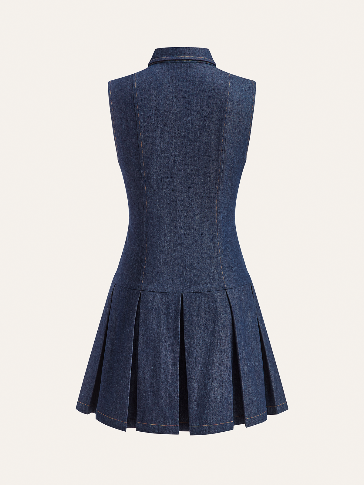 Denim Sleeveless Pleated Shirt Dress-Mesadic