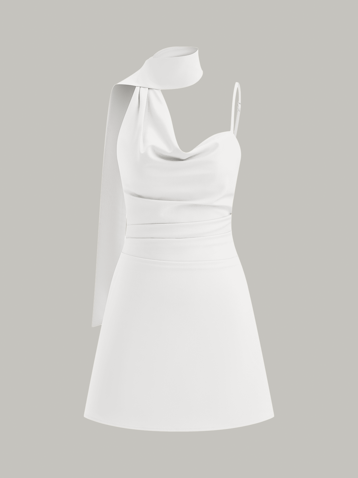 Cowl Neck Mini Dress with Asymmetric Sash Detail-Massicos