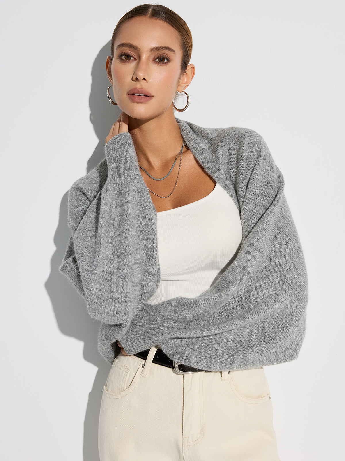 Wool Blend Oversized Batwing Sleeve Cardigan-Massicos