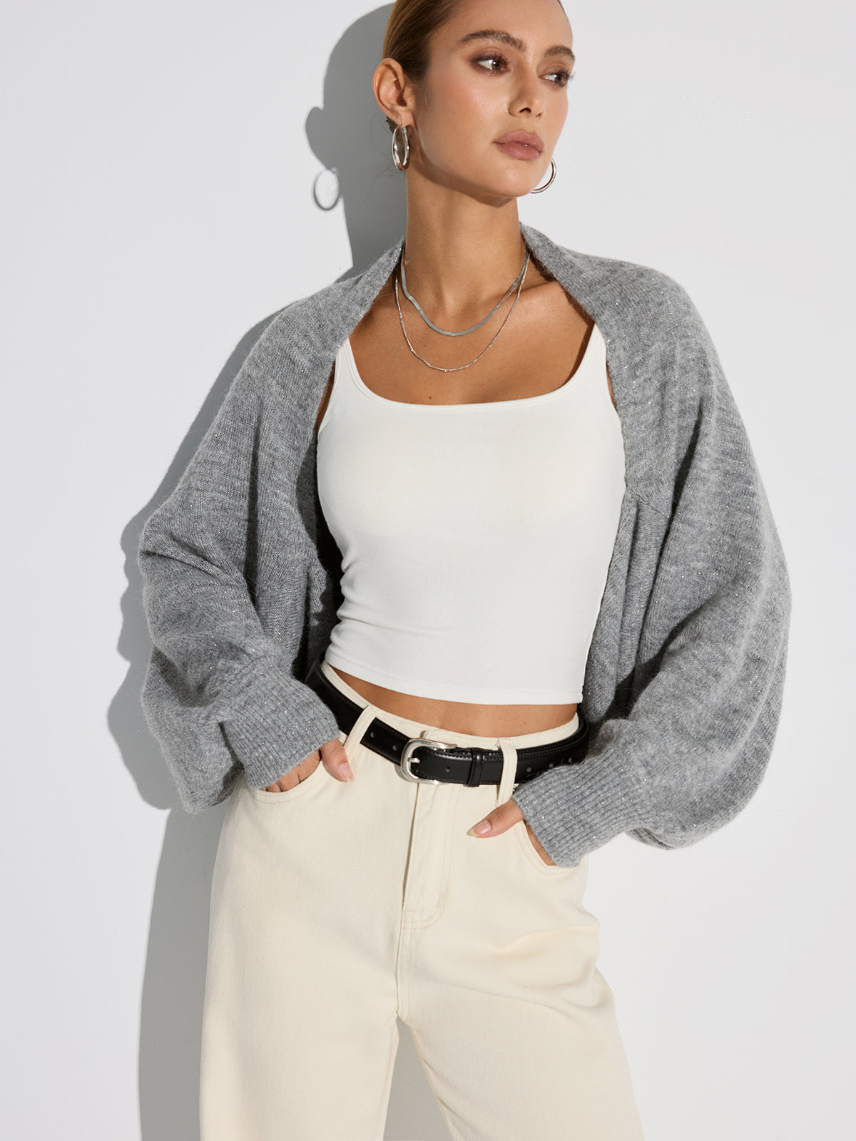 Wool Blend Oversized Batwing Sleeve Cardigan-Massicos