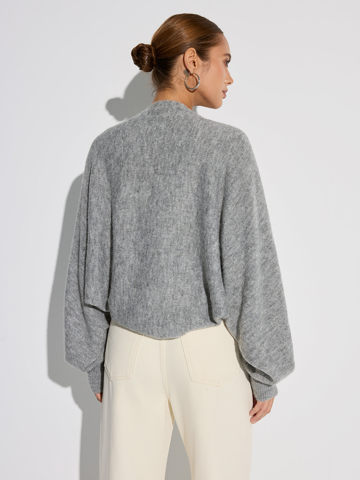 Wool Blend Oversized Batwing Sleeve Cardigan-Massicos