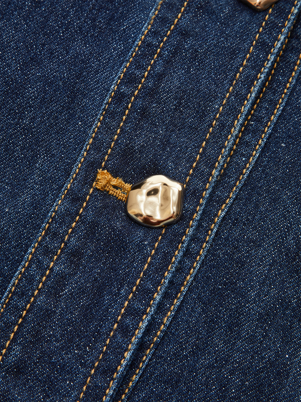 Metal Detail Denim Button-Front Belted Dress-Mesadic