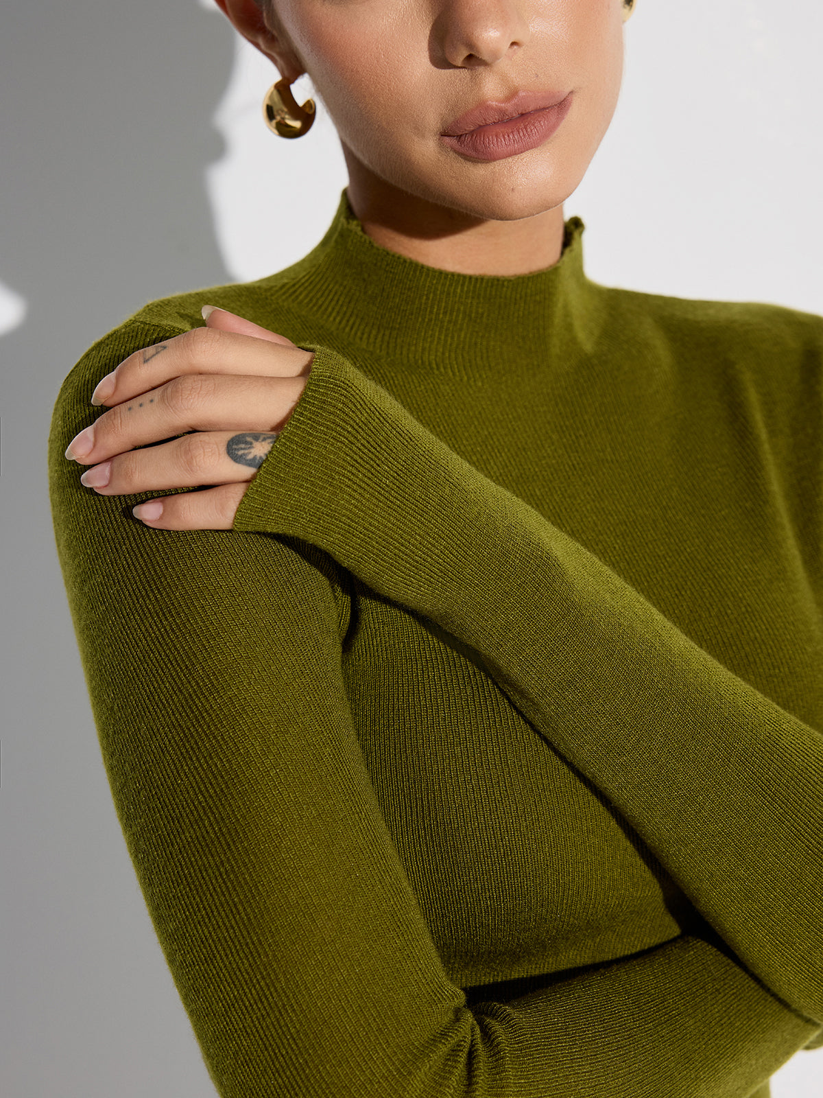 Mock Neck Wool-Blend Knit Top-Massicos