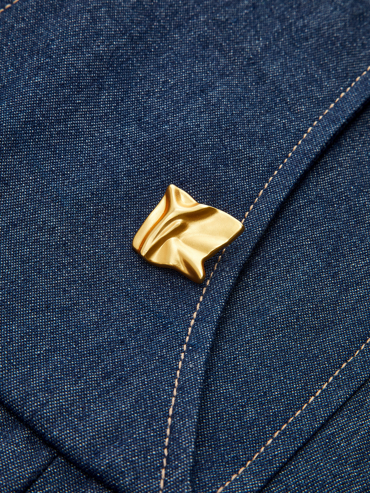 Metal Detail Denim Pleated Sleeveless Dress-Mesadic