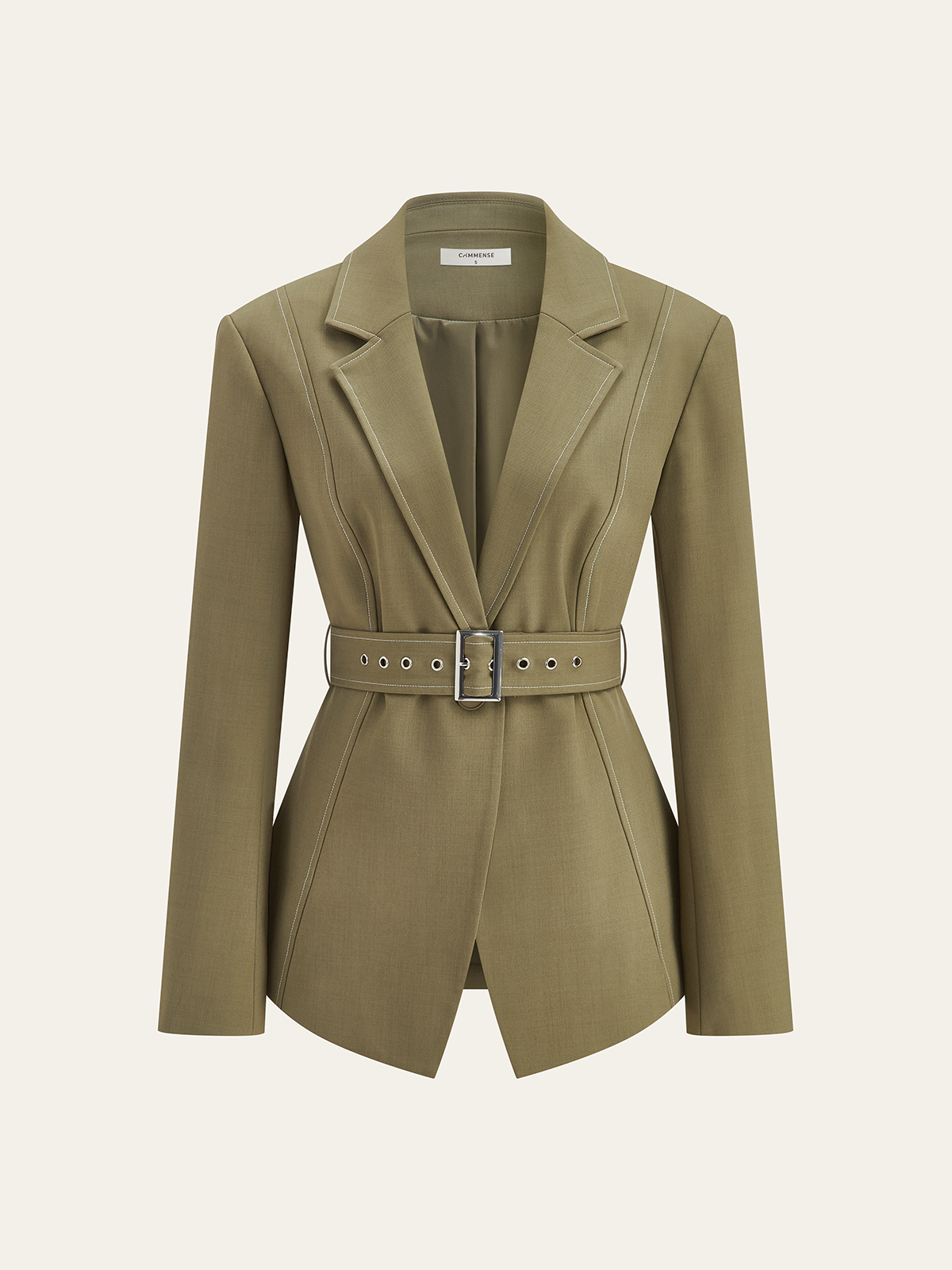 Contrast-Stitch Belted Casual Blazer-Massicos