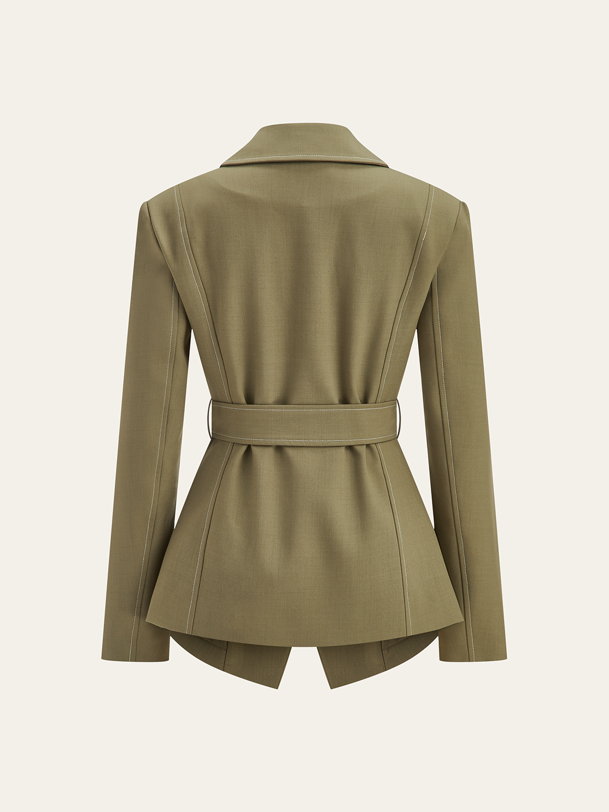Contrast-Stitch Belted Casual Blazer-Massicos