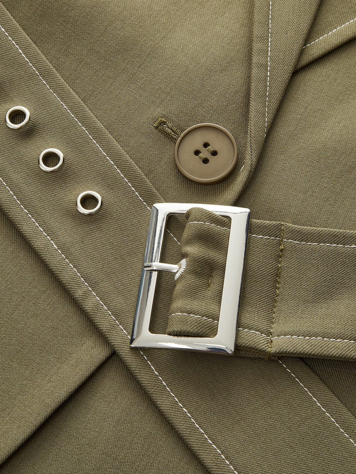Contrast-Stitch Belted Casual Blazer-Massicos