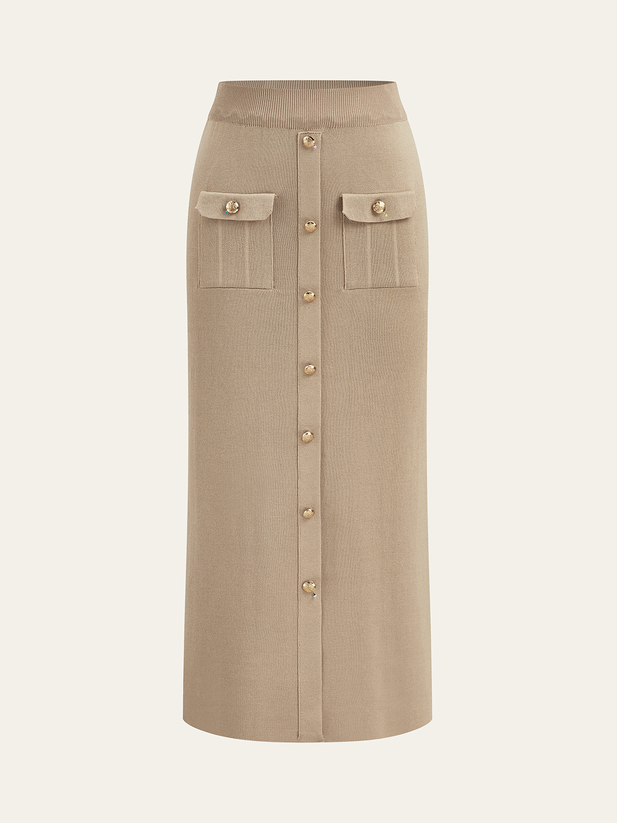 Metal Button Collared Cardigan and Midi Skirt Set-Massicos