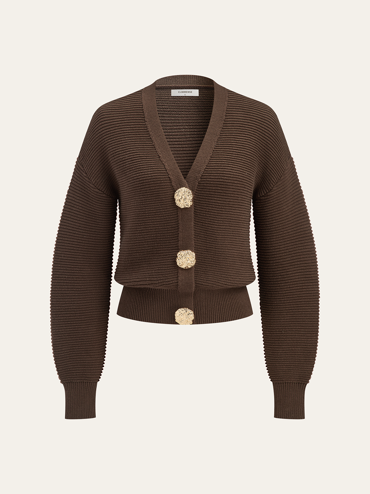 Metal Button V-neck Textured Cardigan-Massicos