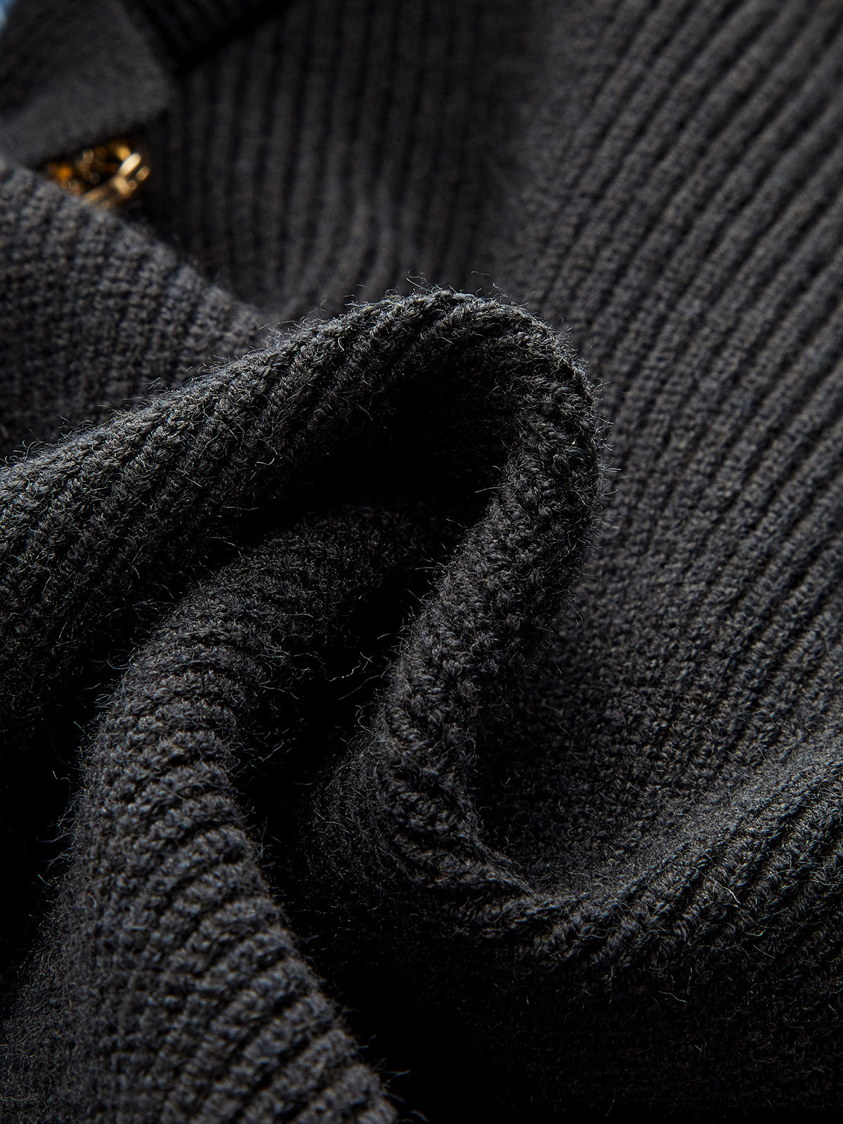 Wool Blend Denim Collar Puff Sleeve Cardigan-Massicos