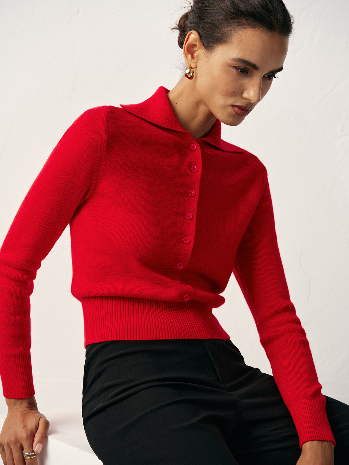Knit Button Front Collared Top-Massicos