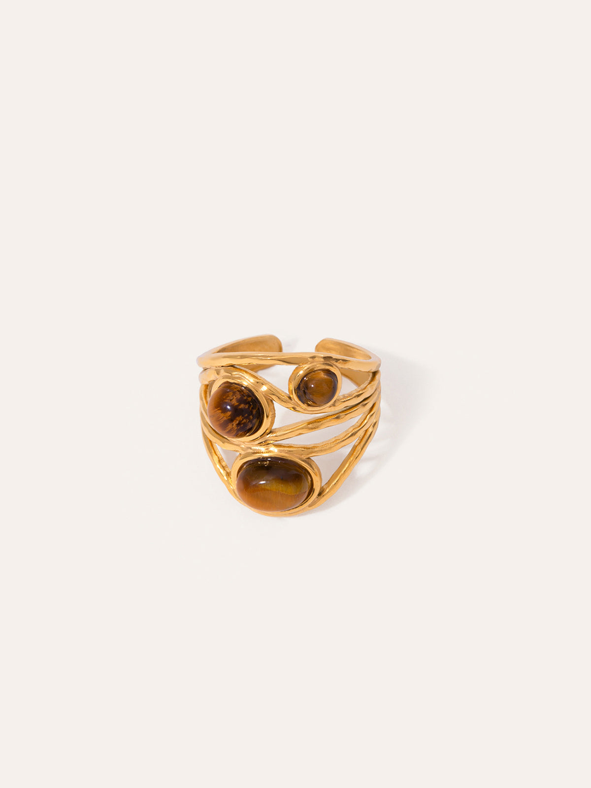 Tiger Eye Stone Titanium Steel Ring-Massicos