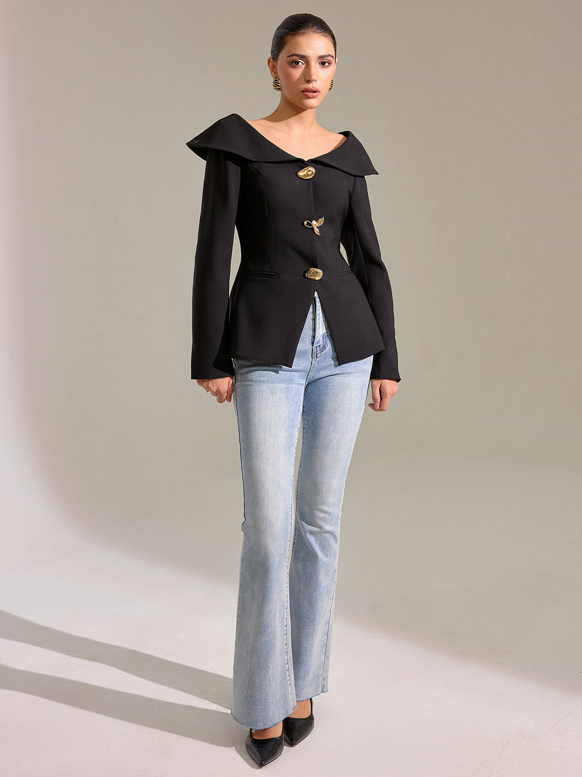 Large Lapel Off-Shoulder Blazer-Massicos