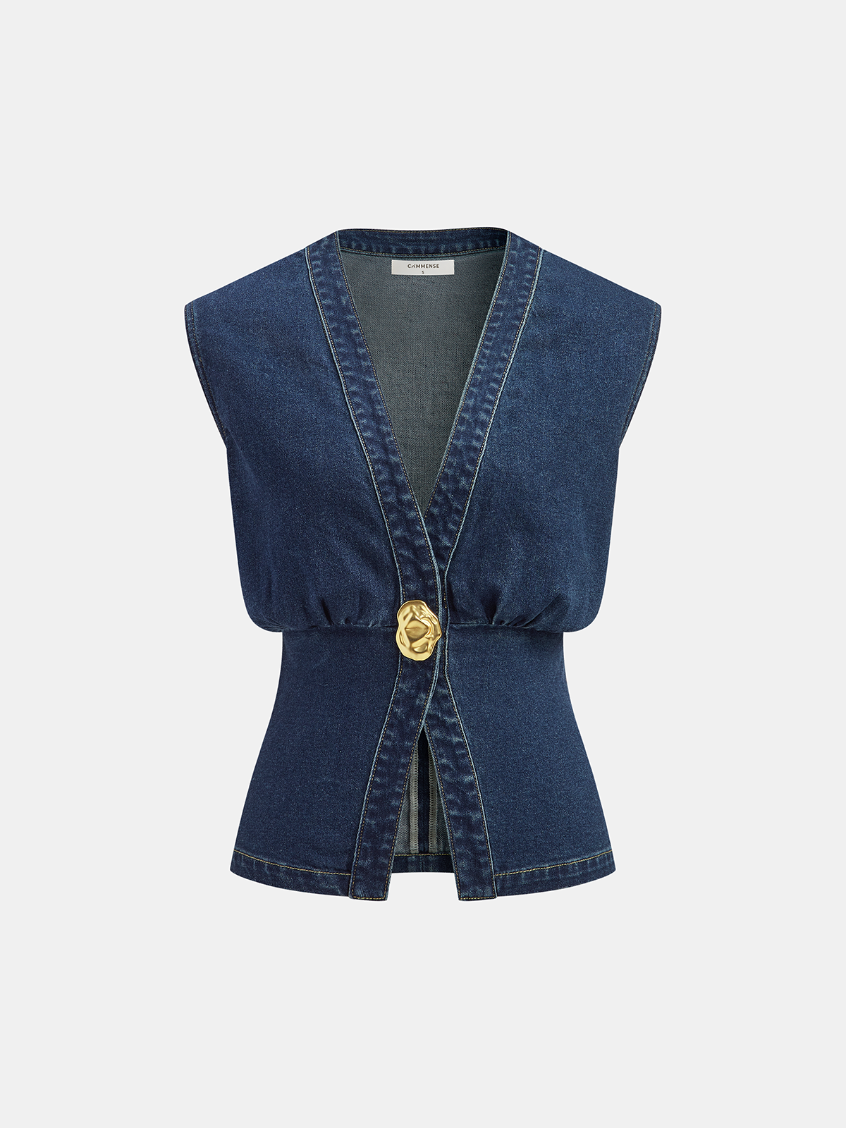 Metal Detail Denim Waist-Cinching Vest-Mesadic