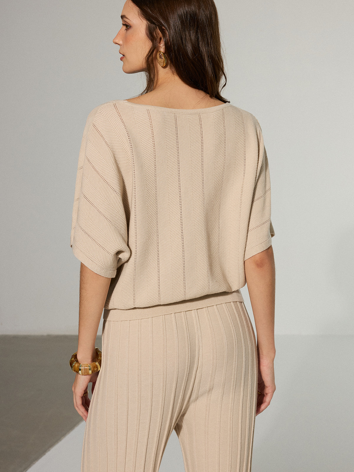 Textured Wool Blend V-Neck Sweater-Massicos