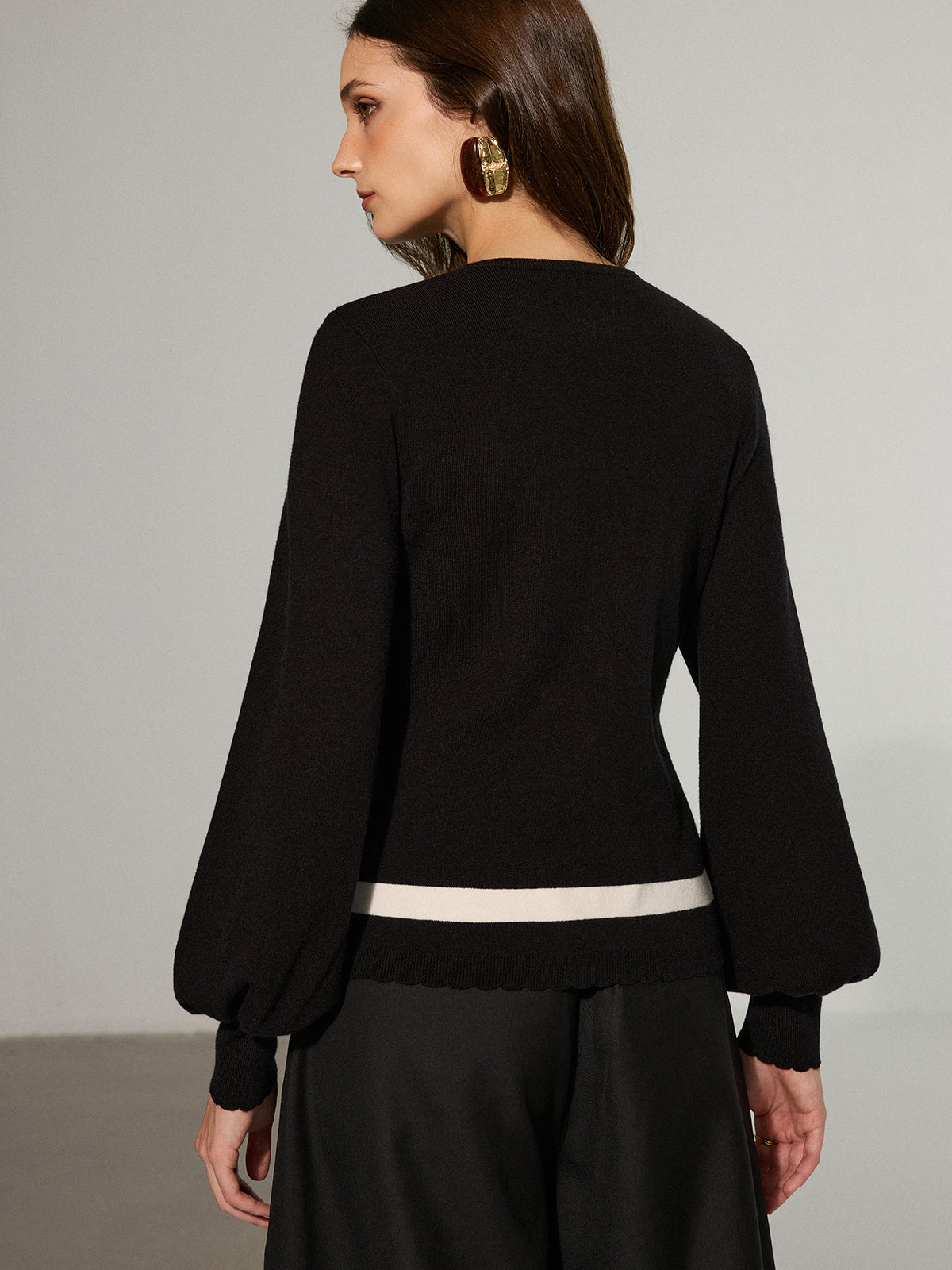 Contrast Trim Knitted Cardigan-Massicos