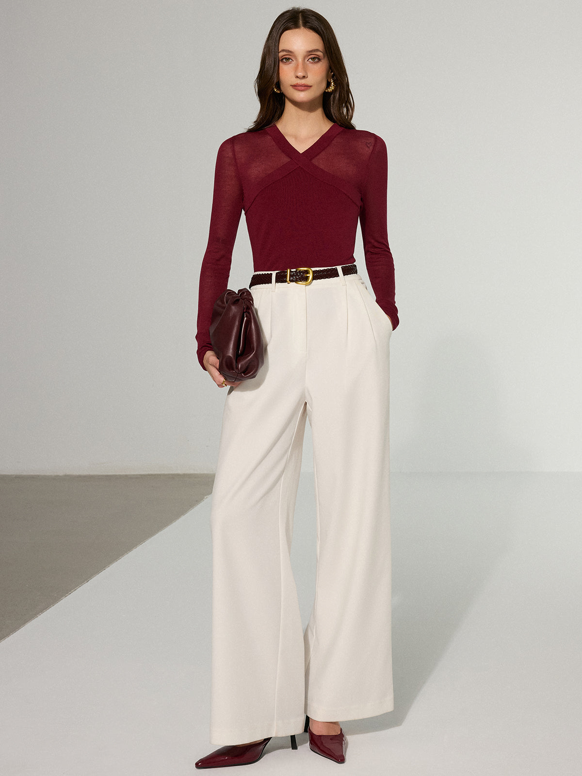 Semi-Sheer Criss-Cross Knit Top-Massicos