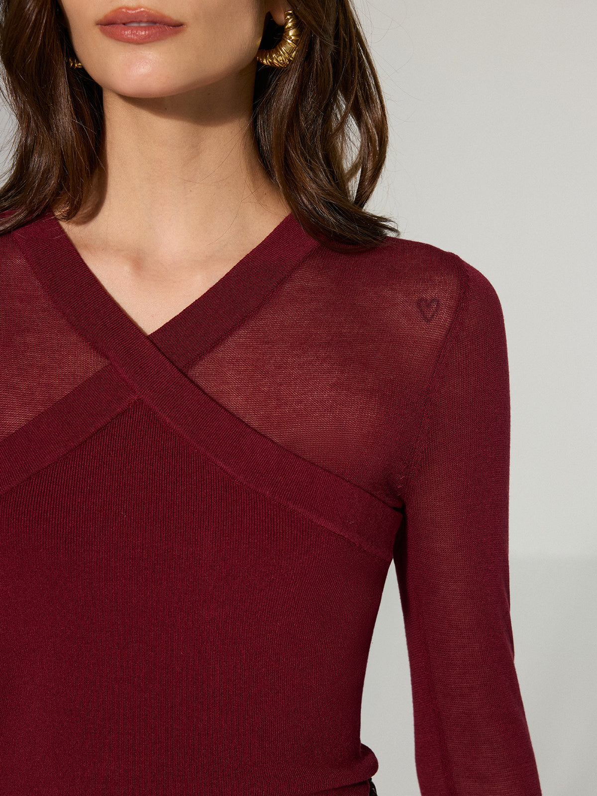 Semi-Sheer Criss-Cross Knit Top-Massicos