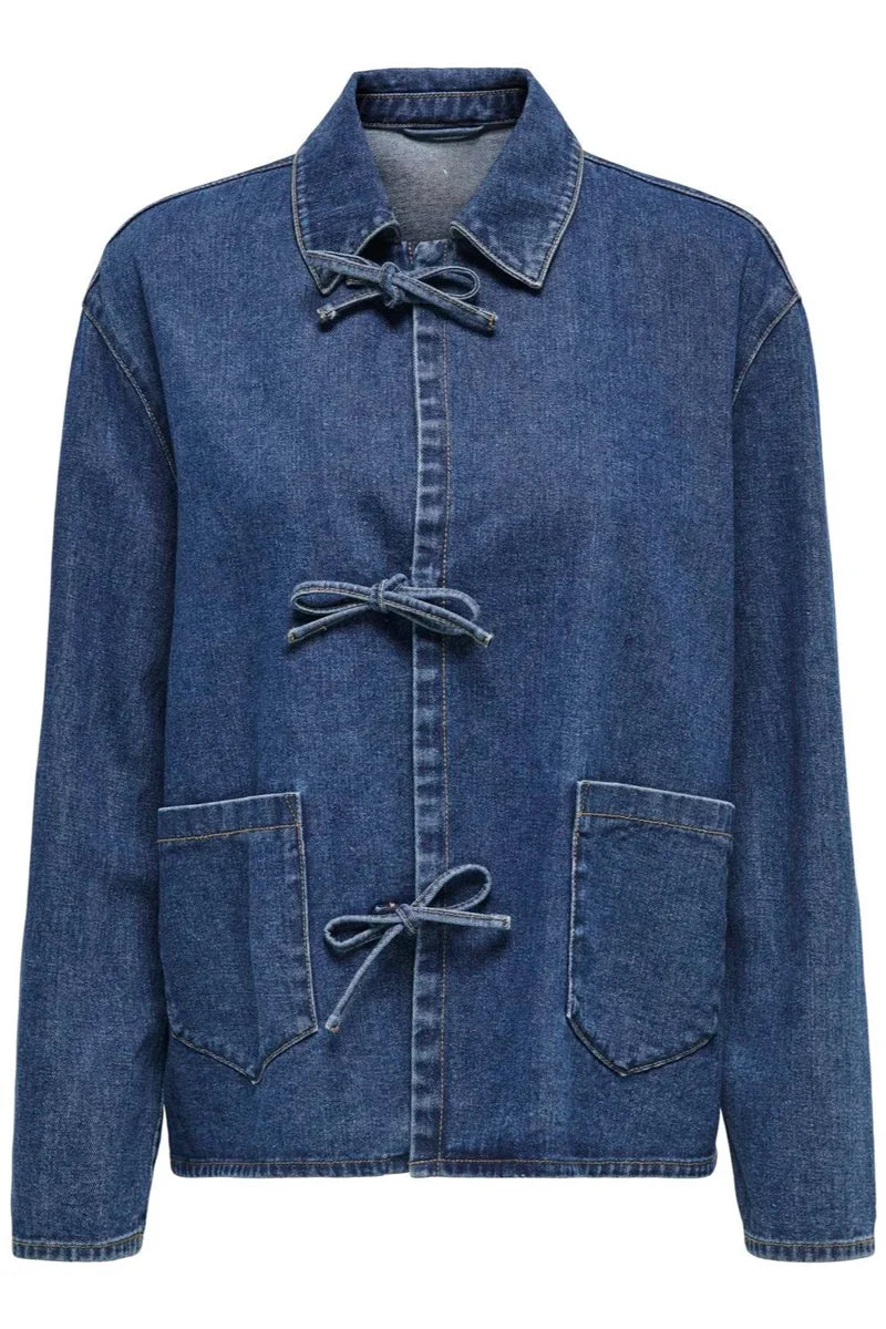 Tie Dark Blue Denim Jacket-ROVOLE