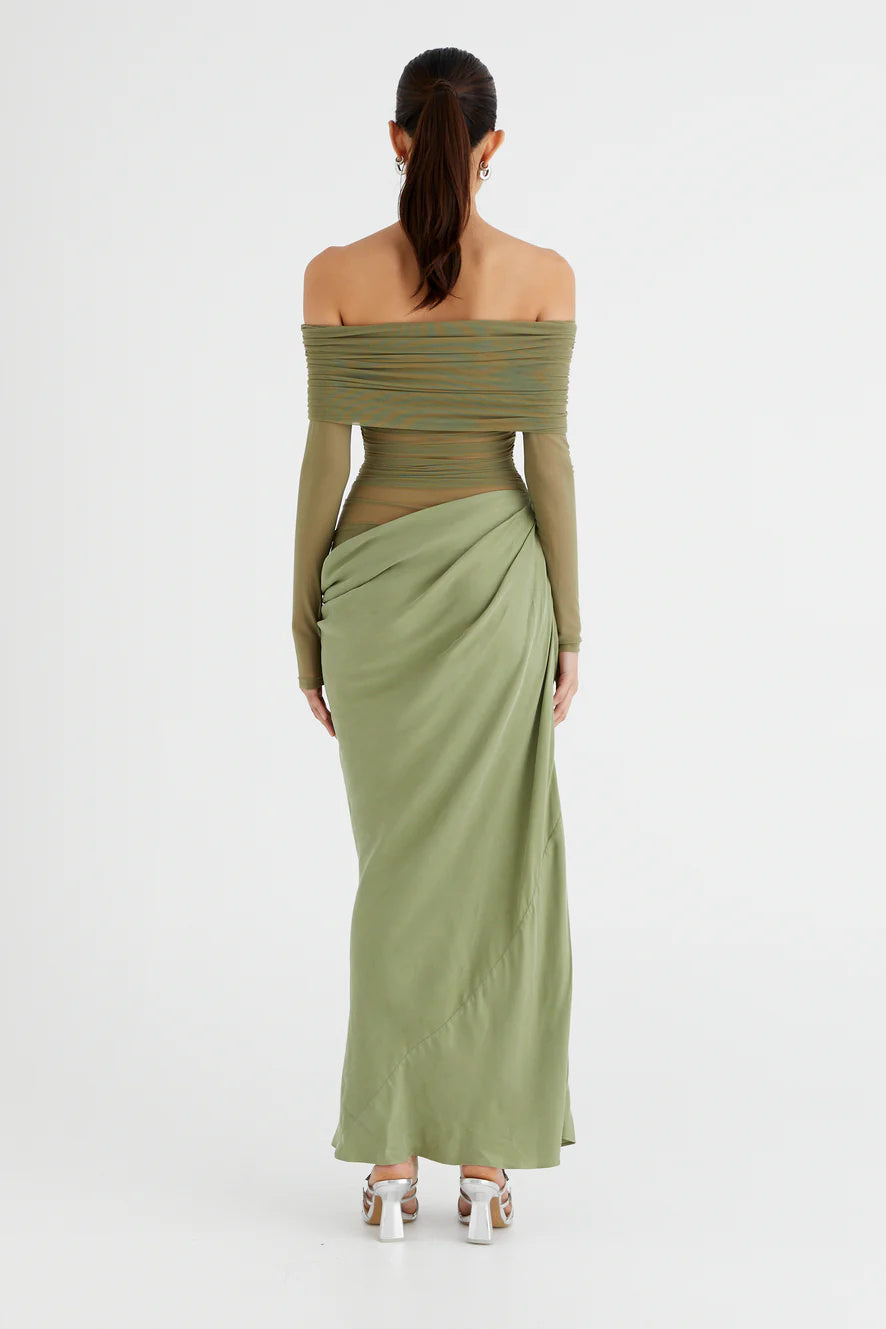 Lillian Off Shoulder Sheer Maxi Mesh Dress-ROVOLE