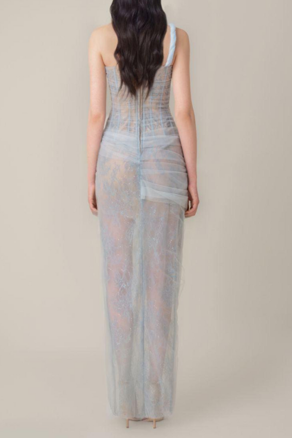 Bertille One Shoulder Maxi Dress In Blue-ROVOLE