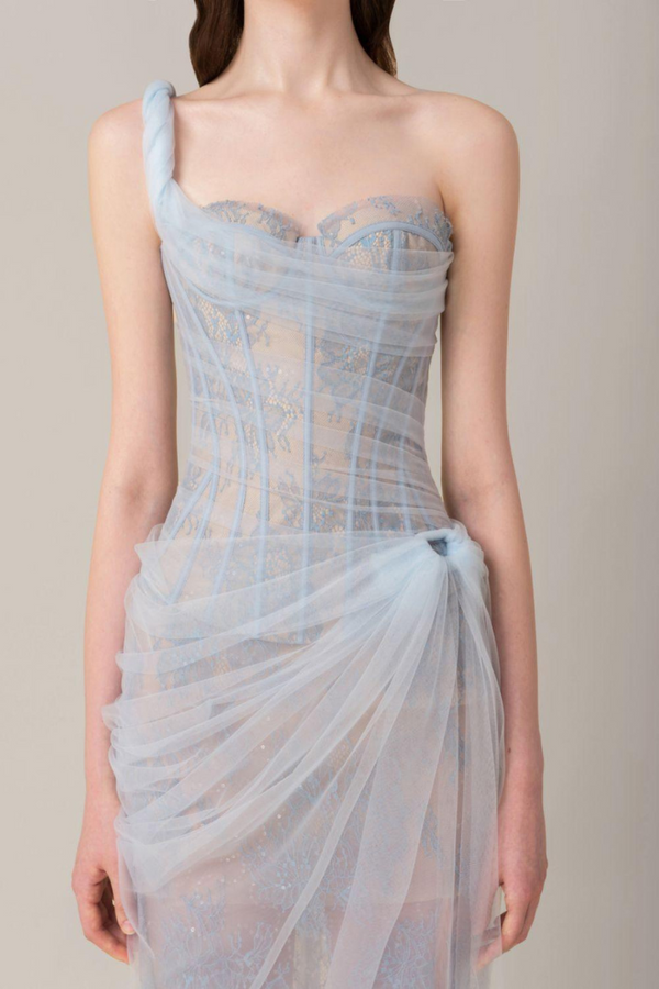 Bertille One Shoulder Maxi Dress In Blue-ROVOLE