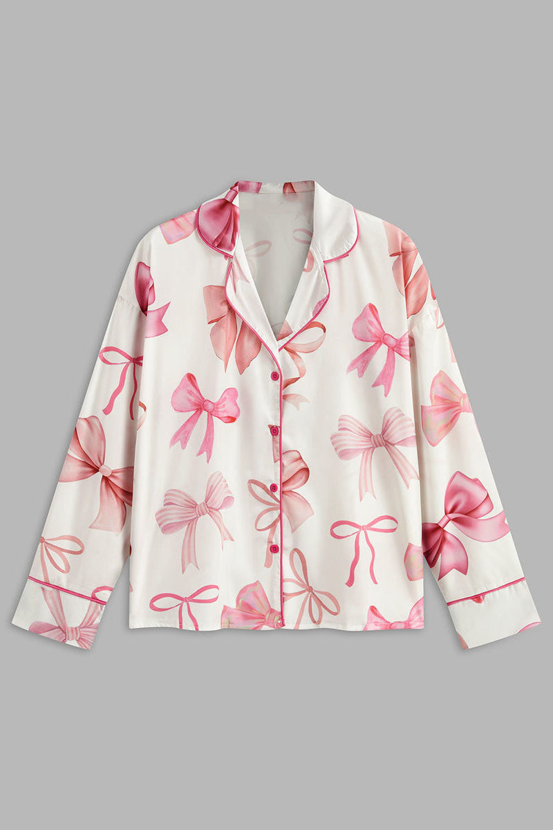 Bow Printed Button Pants Set-ROVOLE