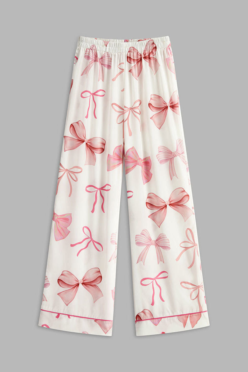Bow Printed Button Pants Set-ROVOLE