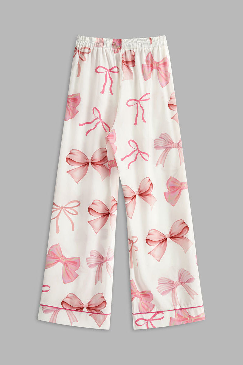 Bow Printed Button Pants Set-ROVOLE