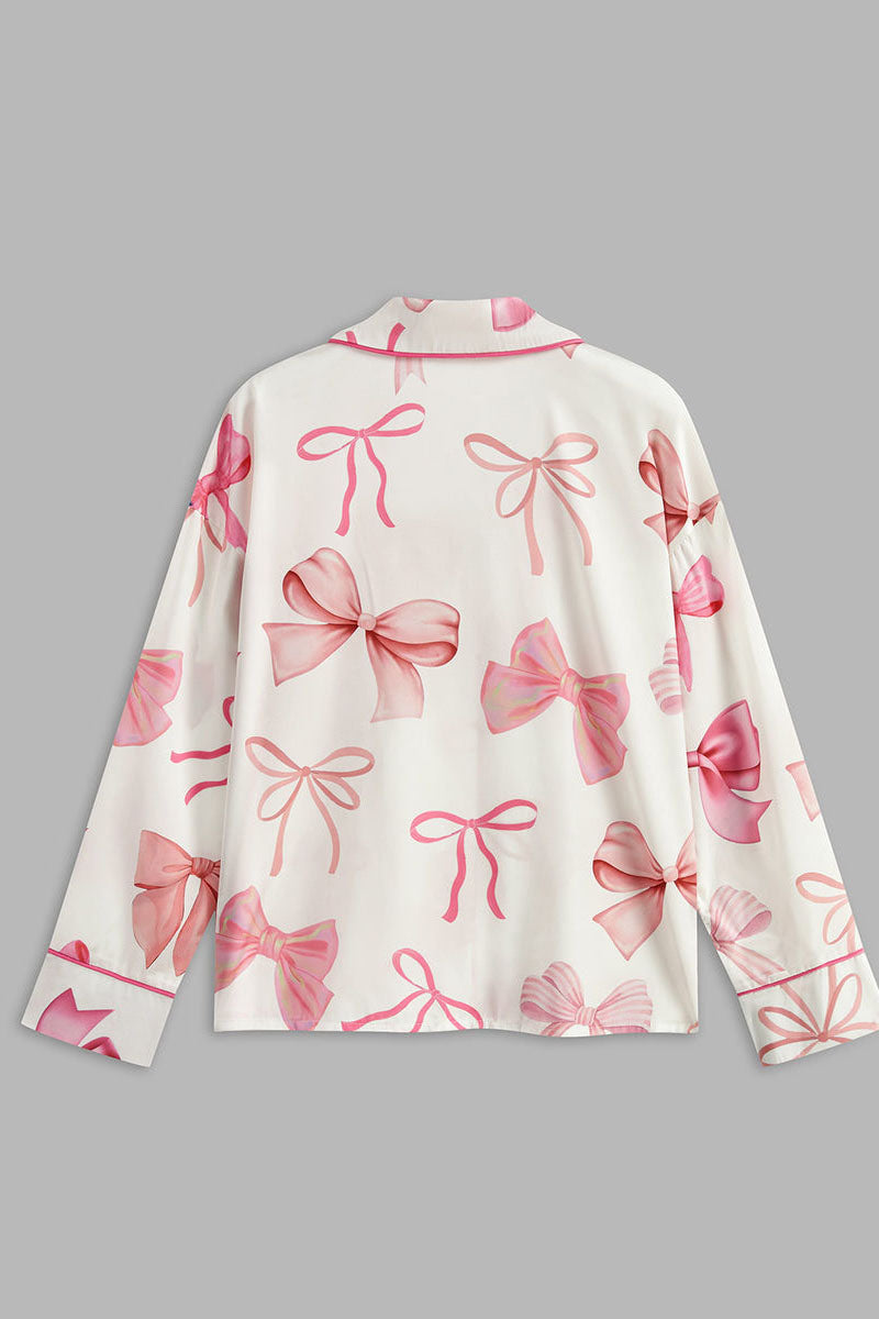 Bow Printed Button Pants Set-ROVOLE