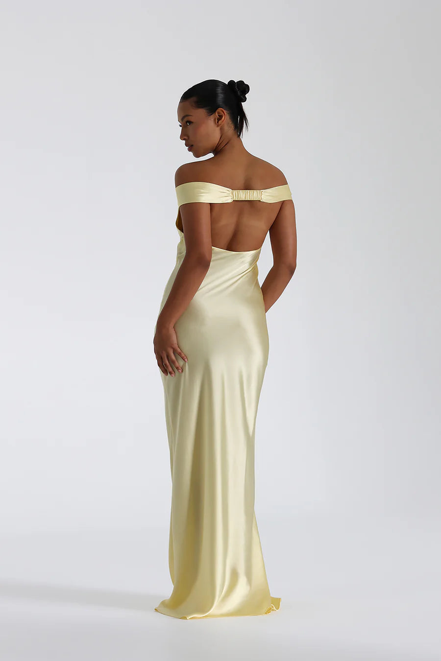 Off Shoulder Satin Maxi Dress-ROVOLE