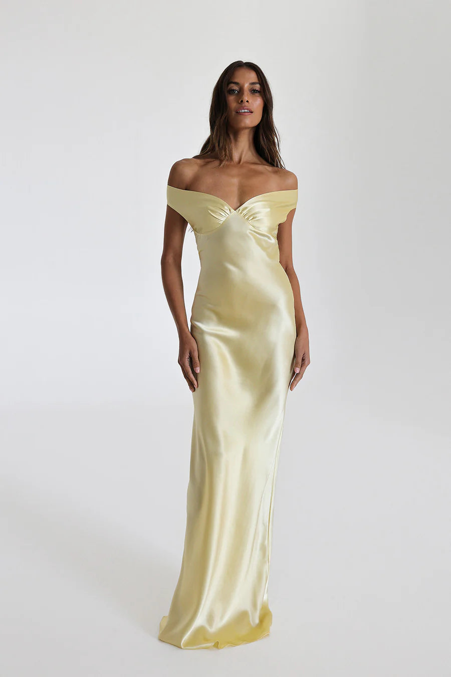 Off Shoulder Satin Maxi Dress-ROVOLE