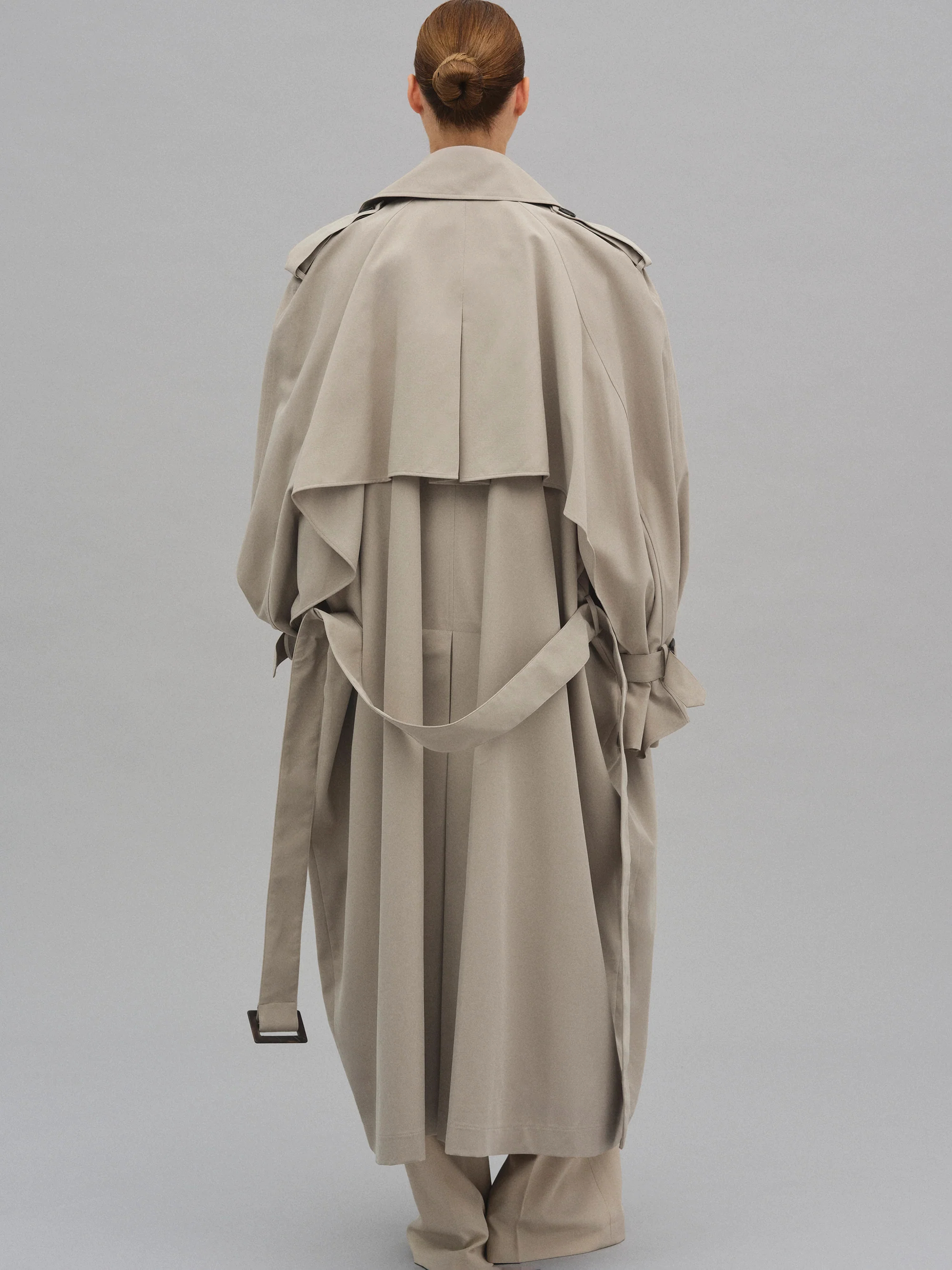 Statement Draped Trench Coat in Neutral Tone