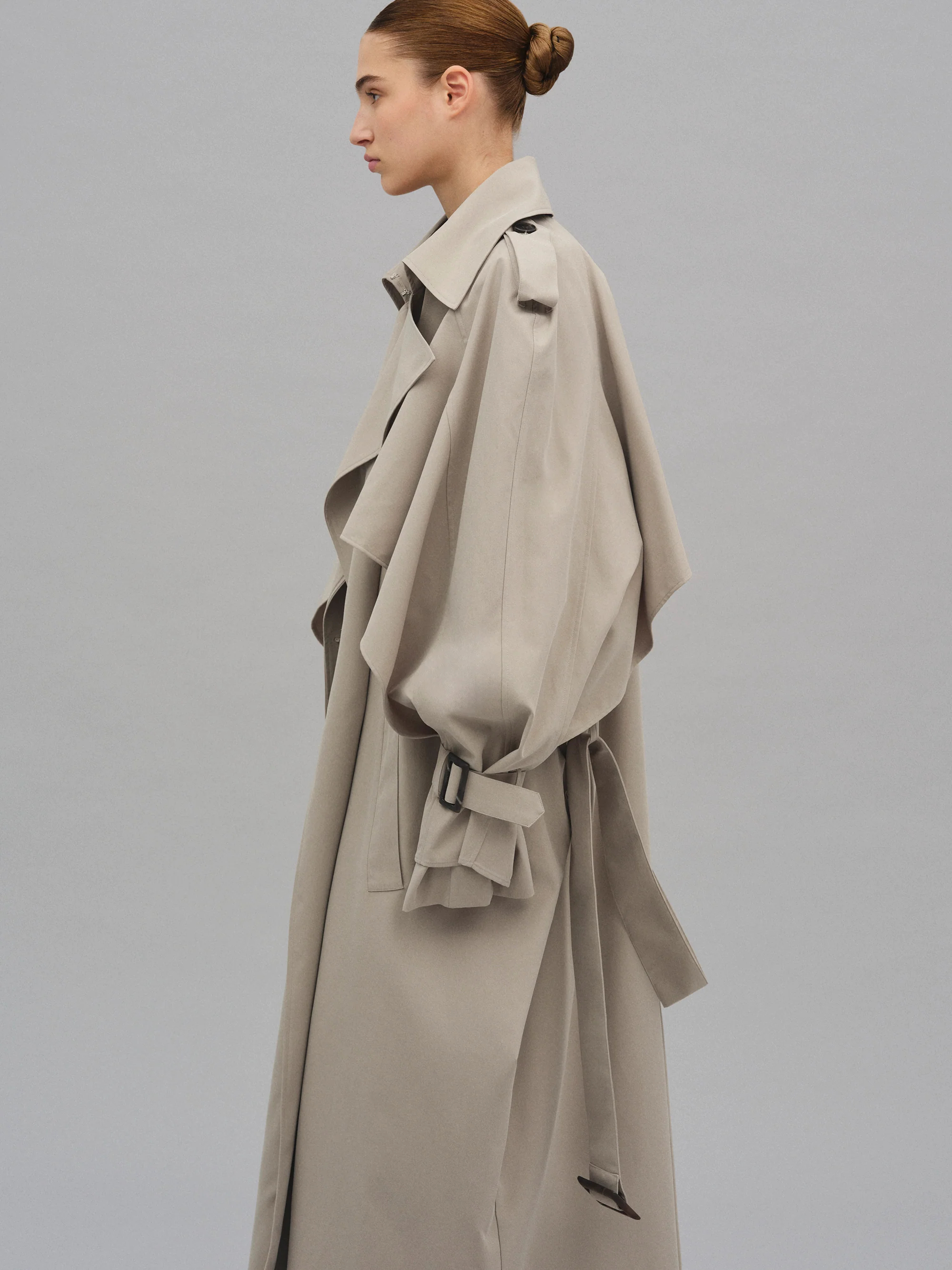 Statement Draped Trench Coat in Neutral Tone