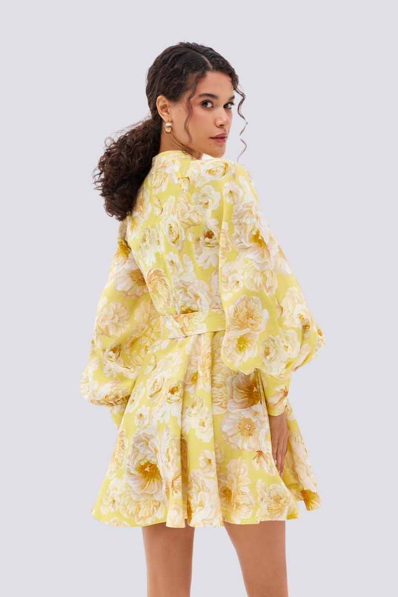 Cassiopée Balloon Sleeve Floral Mini Dress-ROVOLE