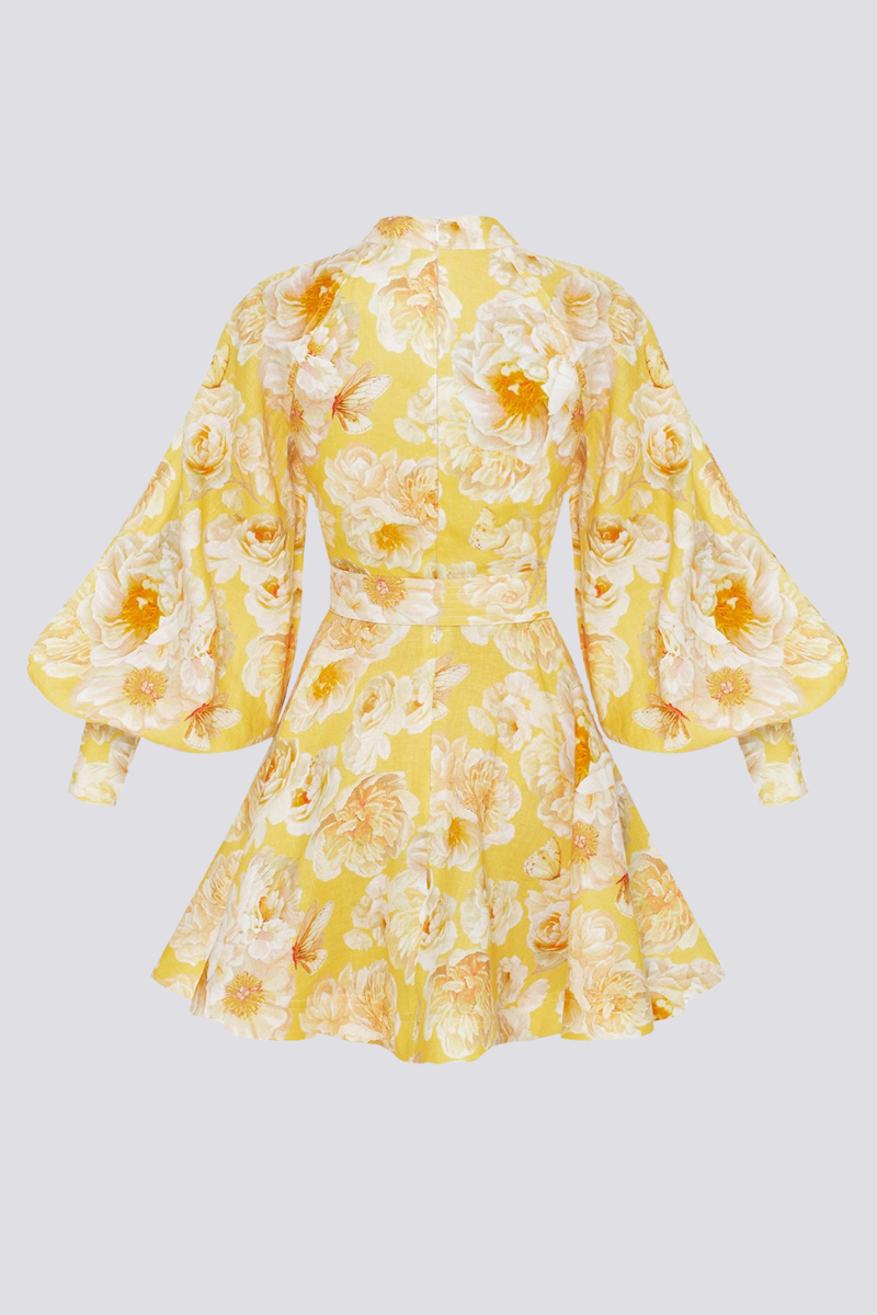 Cassiopée Balloon Sleeve Floral Mini Dress-ROVOLE