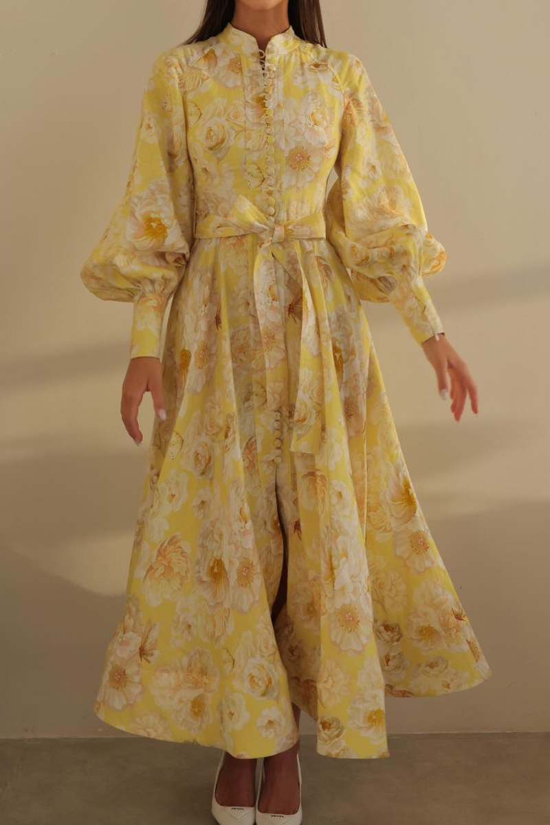 Cécilie Balloon Sleeve Floral Maxi Dress-ROVOLE