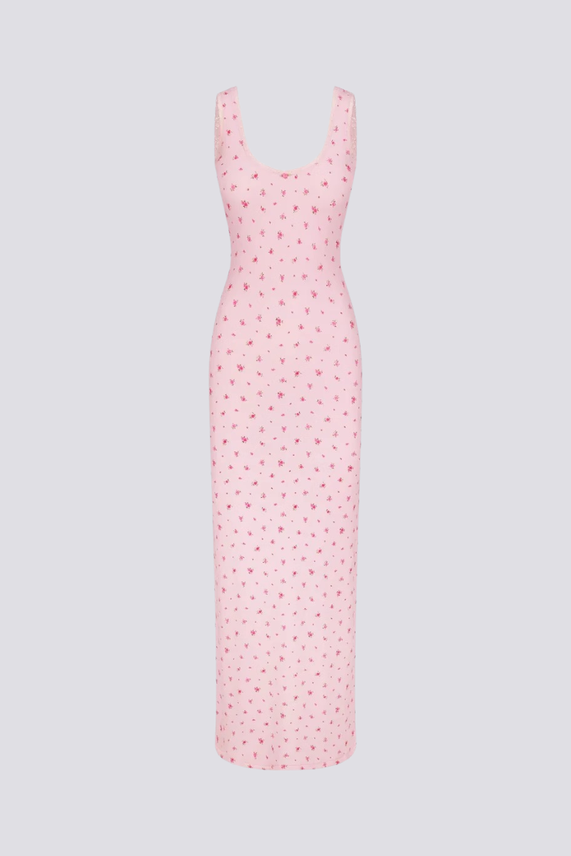 Cerise Floral Backless Maxi Dress-ROVOLE