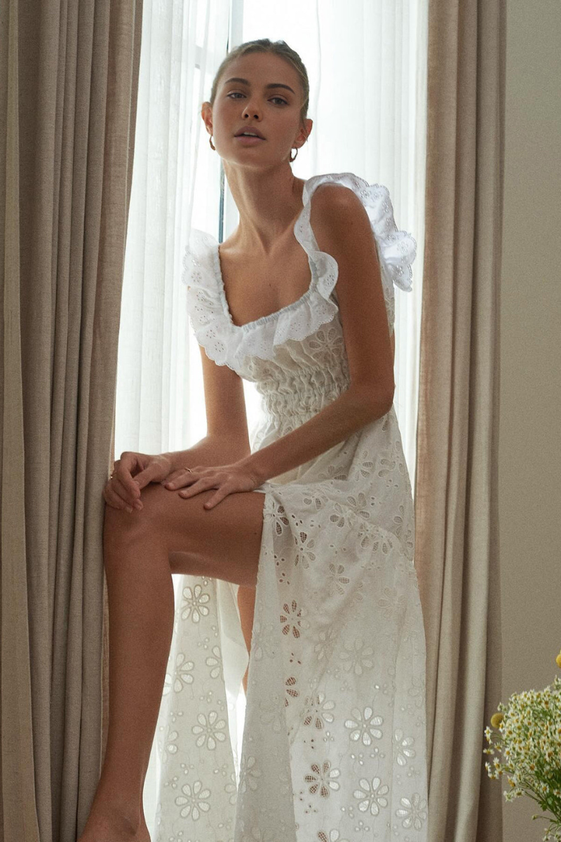 Charline Slit Backless Square Neck Maxi Dress-ROVOLE