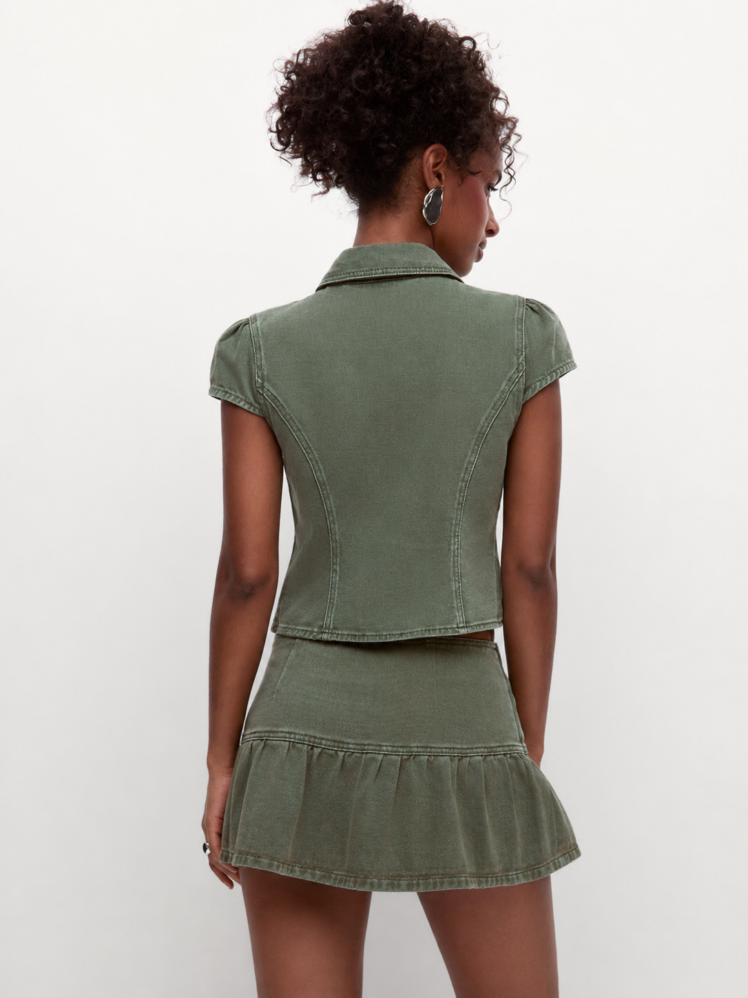 Military Button Cropped Jacket & Pleated Mini Skirt Set
