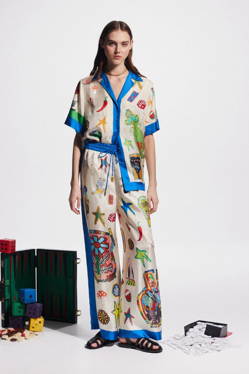 Clarette V Neck Patchwork Pants Set-ROVOLE