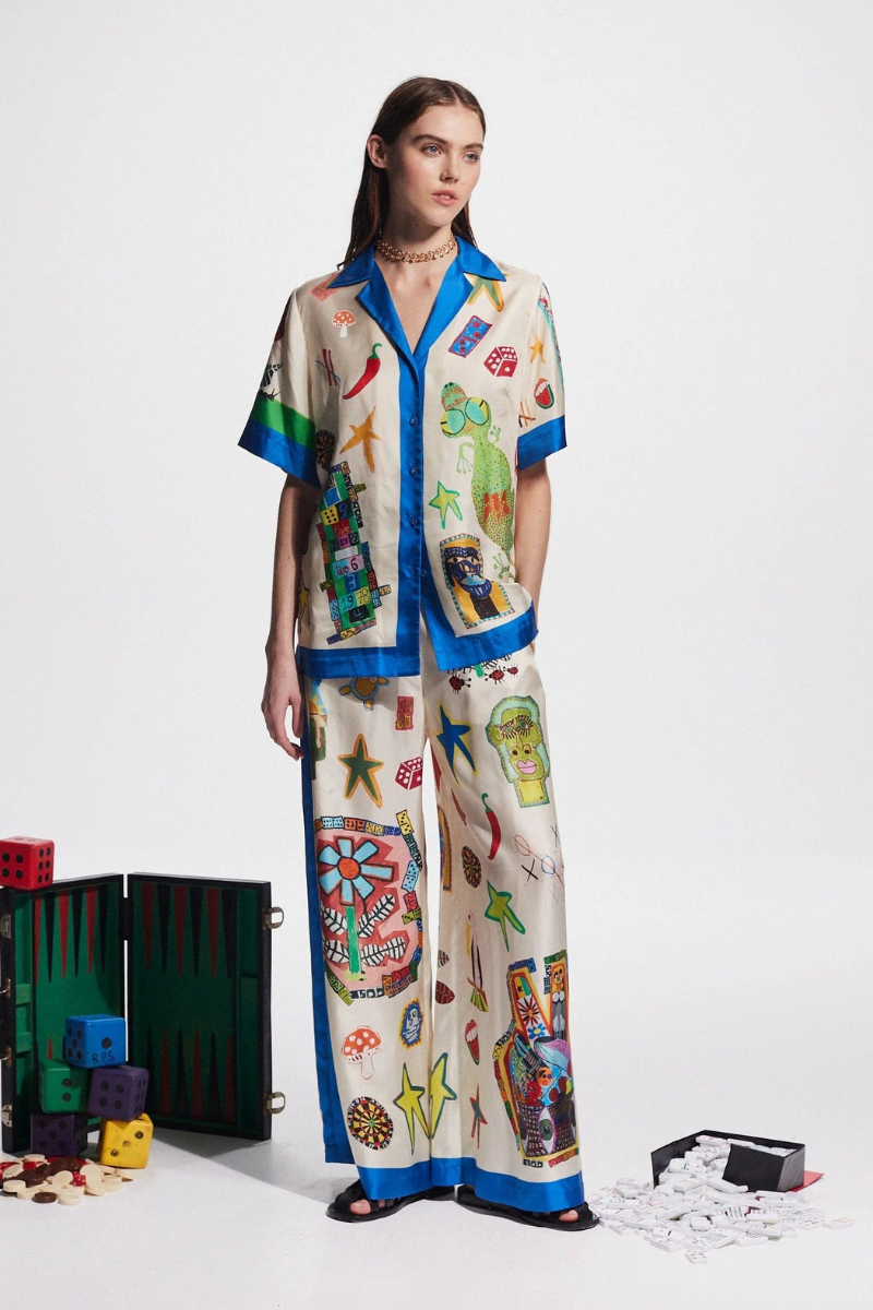 Clarette V Neck Patchwork Pants Set-ROVOLE