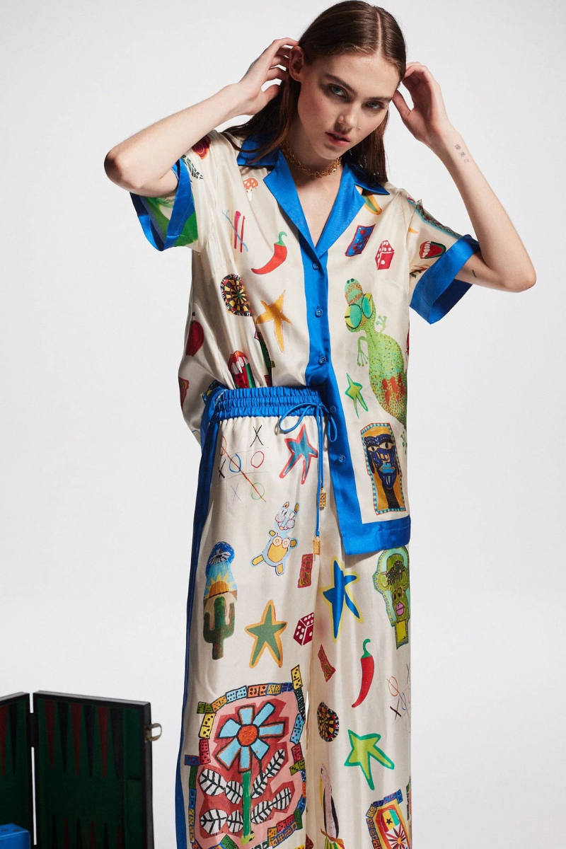 Clarette V Neck Patchwork Pants Set-ROVOLE