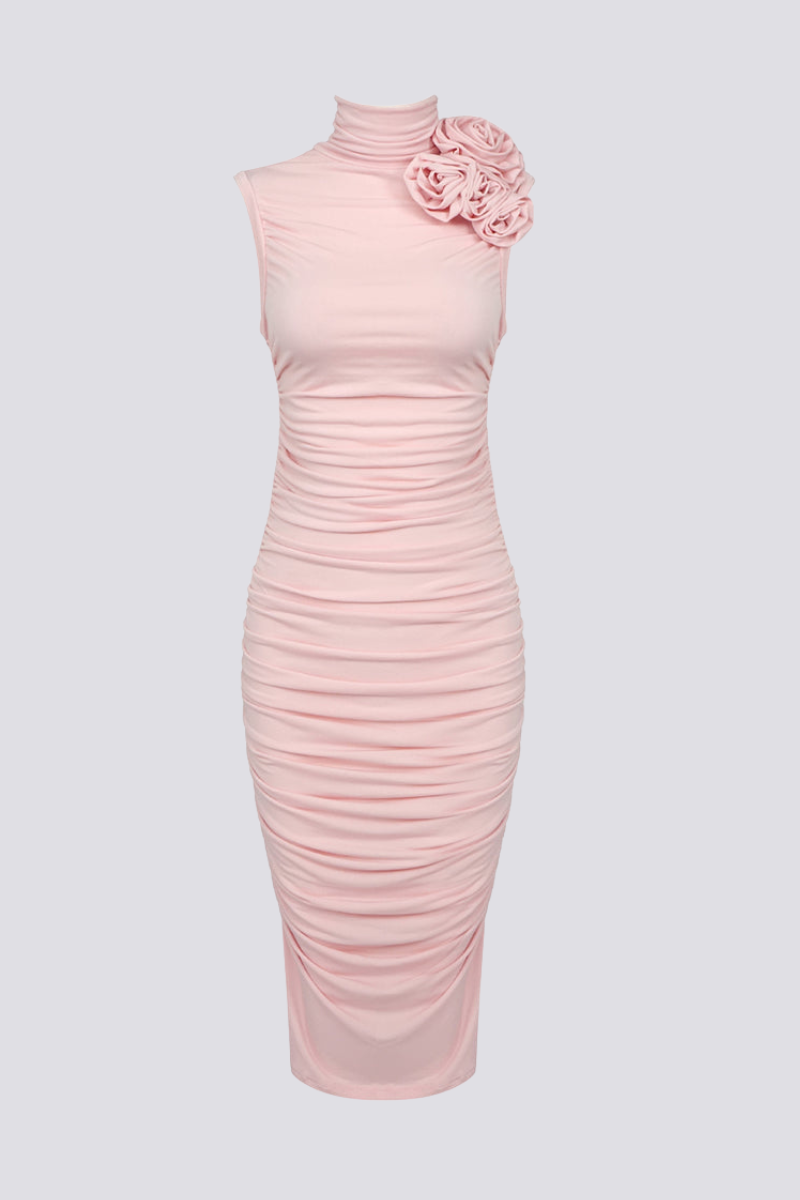 Cléophée Floral Ruched Midi Dress-ROVOLE