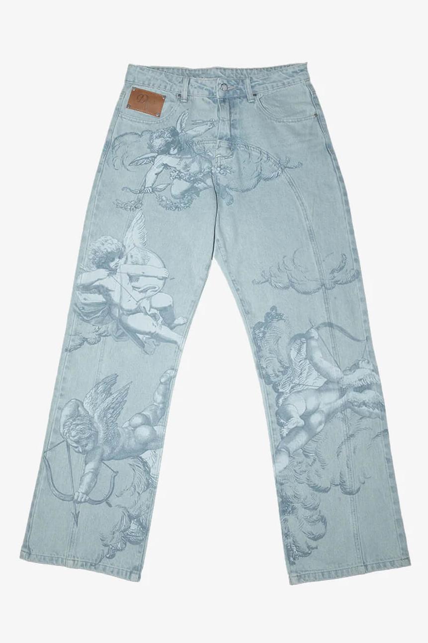 Cupid Print Washed Blue Jeans-ROVOLE