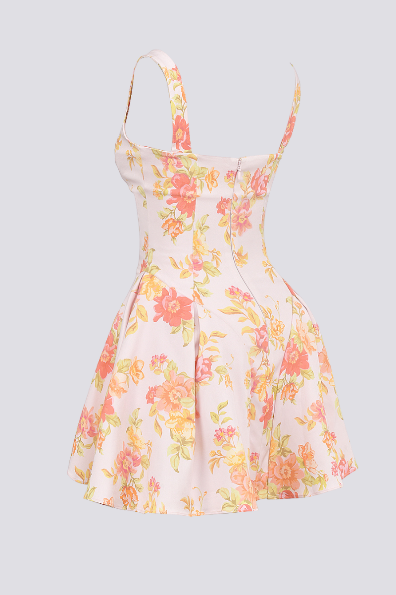 Cynthia Peach Poppy Print Mini Dress-ROVOLE