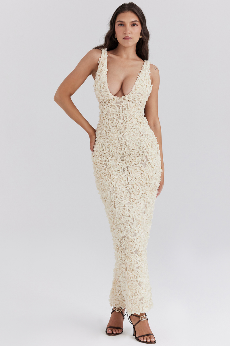 Cyprine Plunge Neck Backless Maxi Dress-ROVOLE